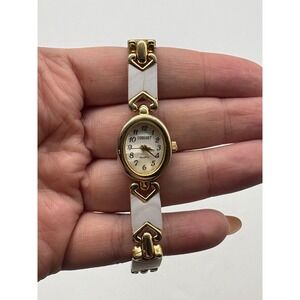 Consort Womens Quartz Watch Gold Tone White Dainty Oval Case CONL2151 Japan Movt